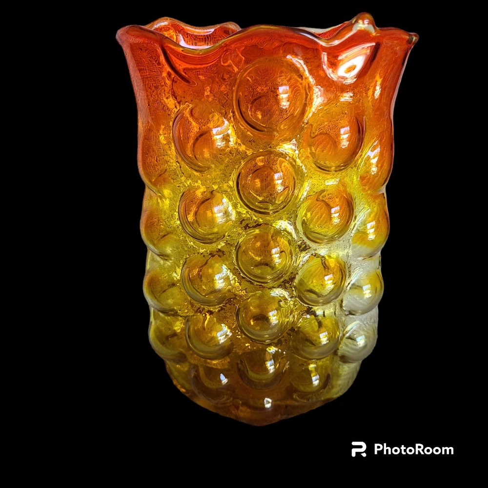 Vintage Blenko Amberina Wayne Husted Bubble Glass Vase 10" Tall